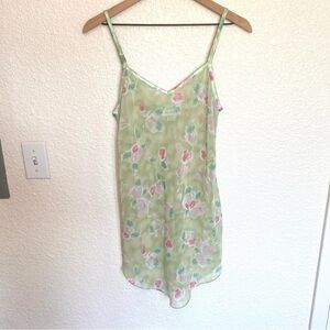 Vintage Jones New York Women's Medium Green Dainty Floral Sheer Slip Boho Dress